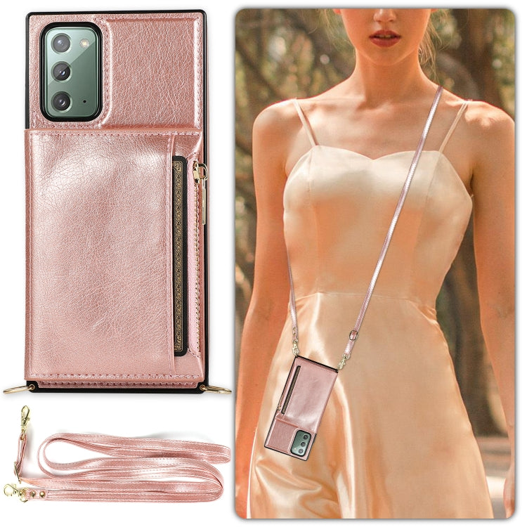 For Samsung Galaxy Note20 Square Zipper Wallet Bag TPU+PU Back Cover Case with Holder & Card Slots & Wallet & Cross-body Strap