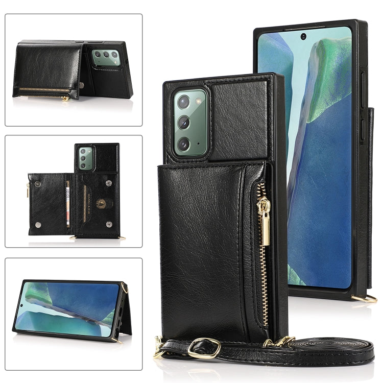 For Samsung Galaxy Note20 Square Zipper Wallet Bag TPU+PU Back Cover Case with Holder & Card Slots & Wallet & Cross-body Strap