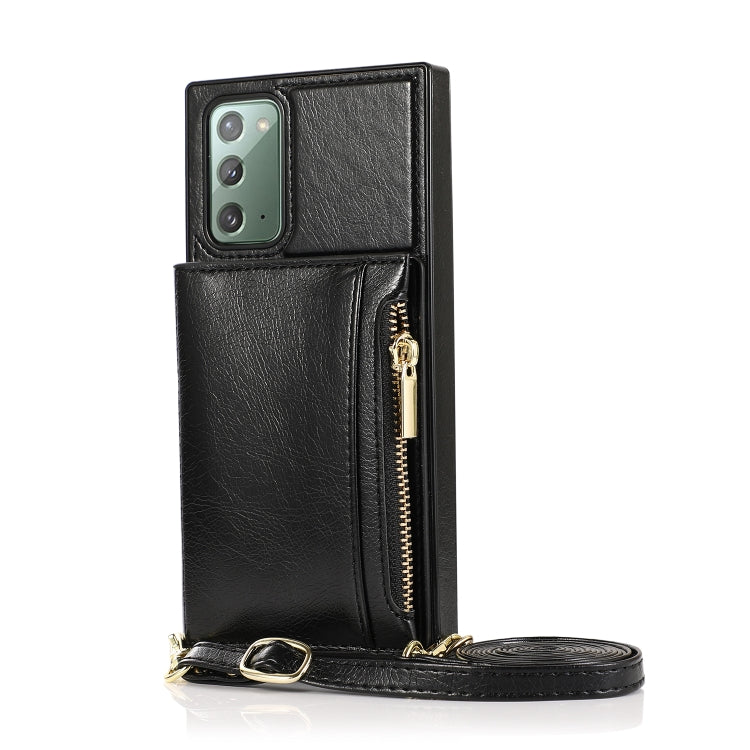 For Samsung Galaxy Note20 Square Zipper Wallet Bag TPU+PU Back Cover Case with Holder & Card Slots & Wallet & Cross-body Strap