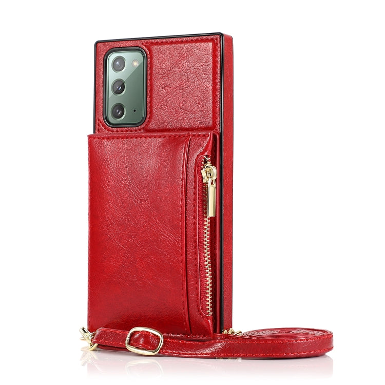 For Samsung Galaxy Note20 Square Zipper Wallet Bag TPU+PU Back Cover Case with Holder & Card Slots & Wallet & Cross-body Strap