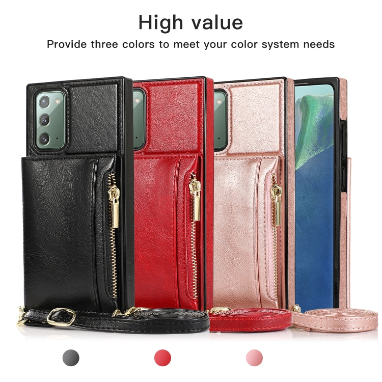 For Samsung Galaxy Note20 Square Zipper Wallet Bag TPU+PU Back Cover Case with Holder & Card Slots & Wallet & Cross-body Strap