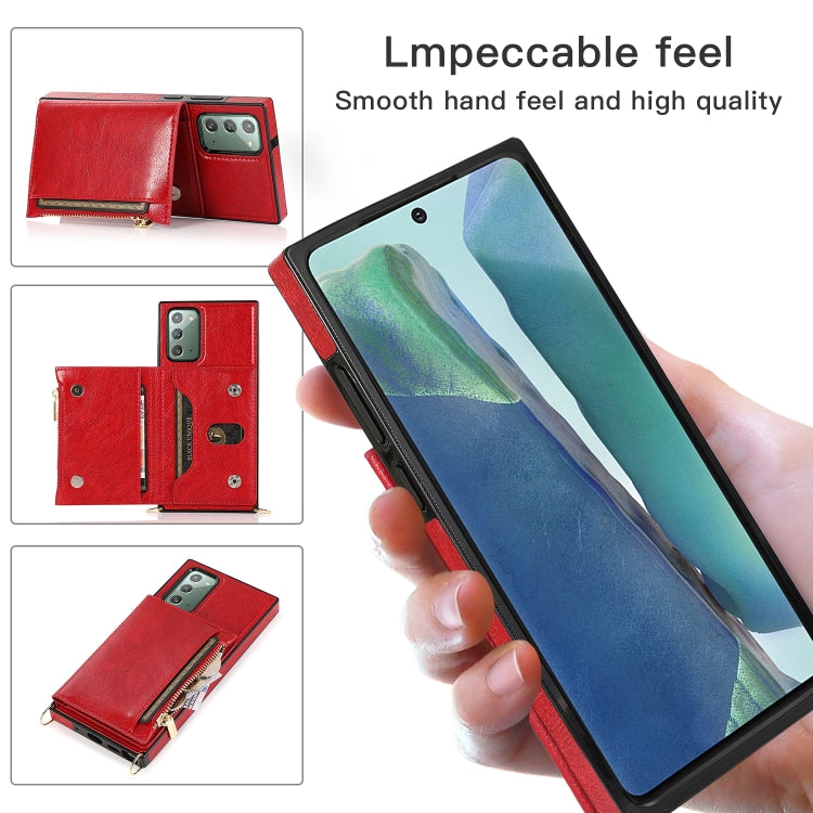 For Samsung Galaxy Note20 Square Zipper Wallet Bag TPU+PU Back Cover Case with Holder & Card Slots & Wallet & Cross-body Strap