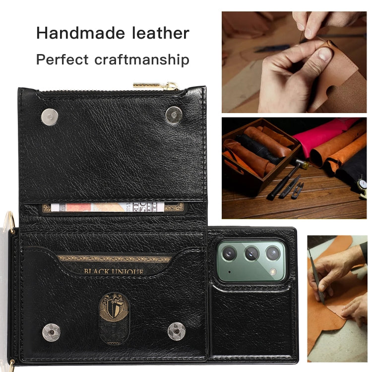 For Samsung Galaxy Note20 Square Zipper Wallet Bag TPU+PU Back Cover Case with Holder & Card Slots & Wallet & Cross-body Strap