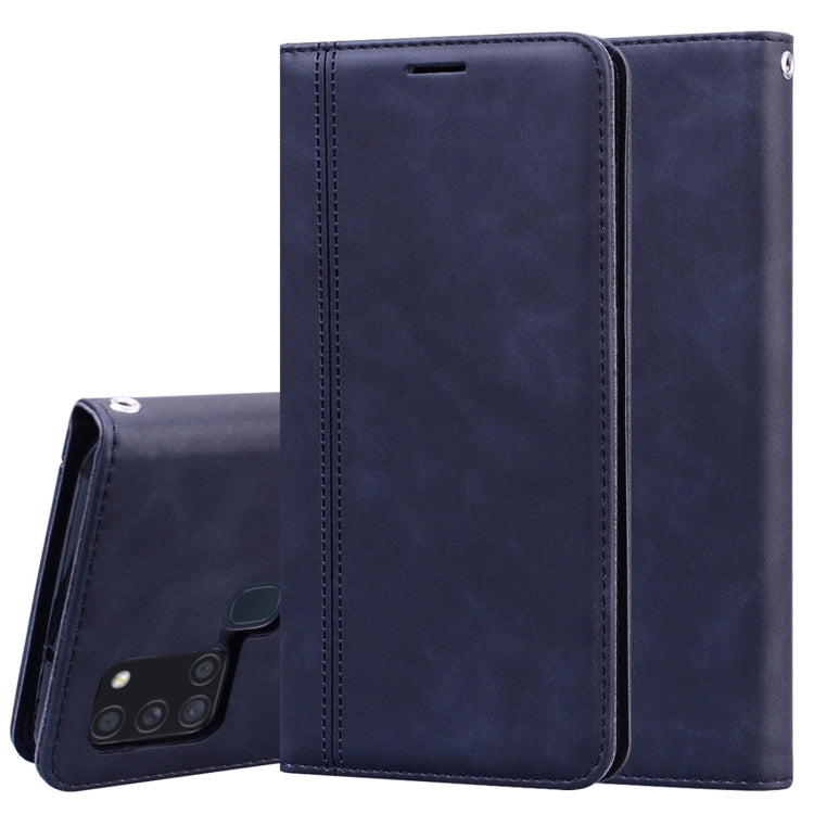 For Samsung Galaxy A21s Frosted Business Magnetic Horizontal Flip PU Leather Case with Holder & Card Slot & Lanyard
