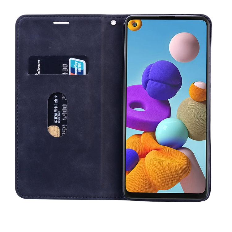 For Samsung Galaxy A21s Frosted Business Magnetic Horizontal Flip PU Leather Case with Holder & Card Slot & Lanyard