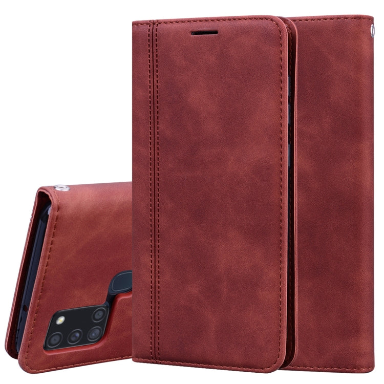 For Samsung Galaxy A21s Frosted Business Magnetic Horizontal Flip PU Leather Case with Holder & Card Slot & Lanyard