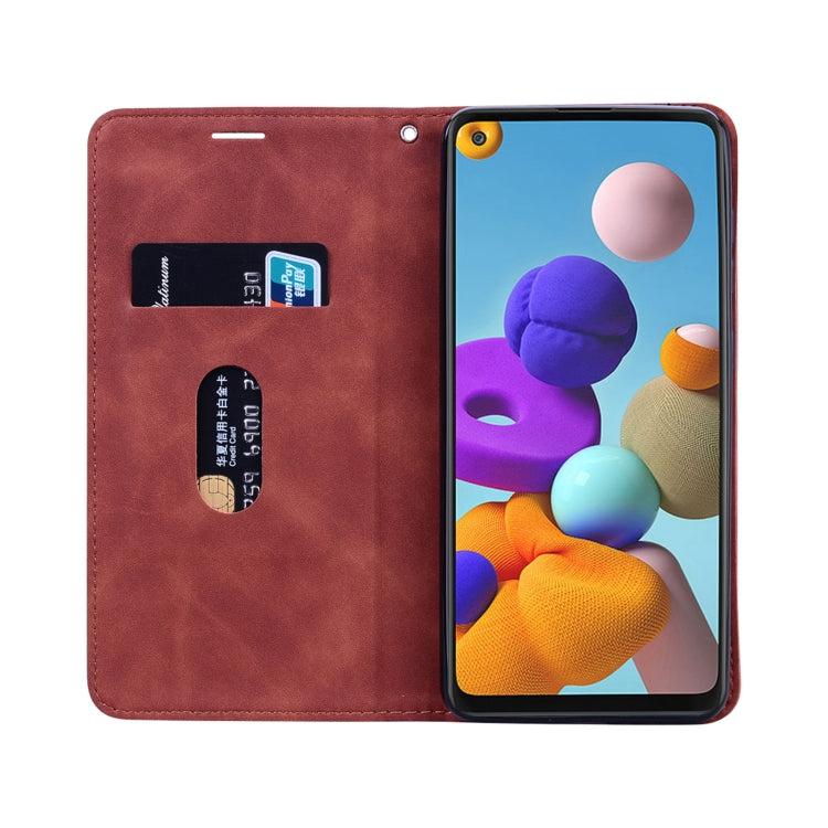 For Samsung Galaxy A21s Frosted Business Magnetic Horizontal Flip PU Leather Case with Holder & Card Slot & Lanyard