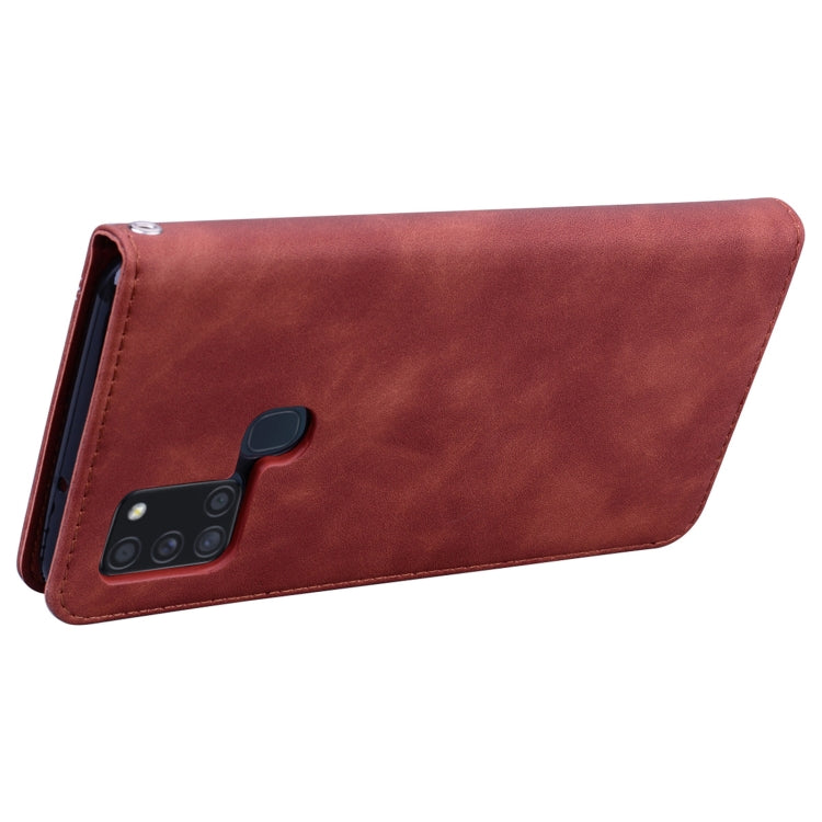 For Samsung Galaxy A21s Frosted Business Magnetic Horizontal Flip PU Leather Case with Holder & Card Slot & Lanyard