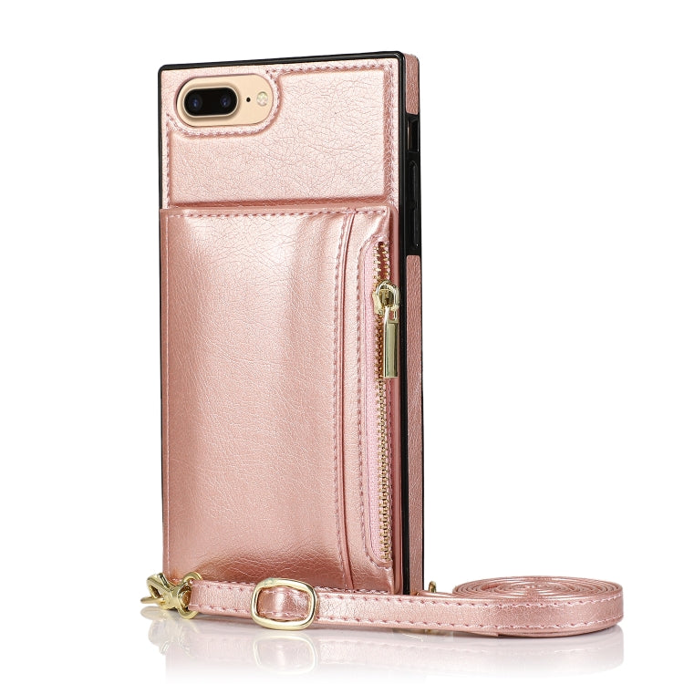 Square Zipper Wallet Bag TPU+PU Back Cover Case with Holder & Card Slots & Wallet & Cross-body Strap For iPhone 8 Plus / 7 Plus