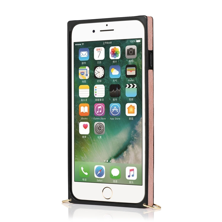 Square Zipper Wallet Bag TPU+PU Back Cover Case with Holder & Card Slots & Wallet & Cross-body Strap For iPhone 8 Plus / 7 Plus