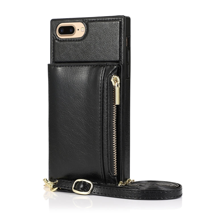 Square Zipper Wallet Bag TPU+PU Back Cover Case with Holder & Card Slots & Wallet & Cross-body Strap For iPhone 8 Plus / 7 Plus