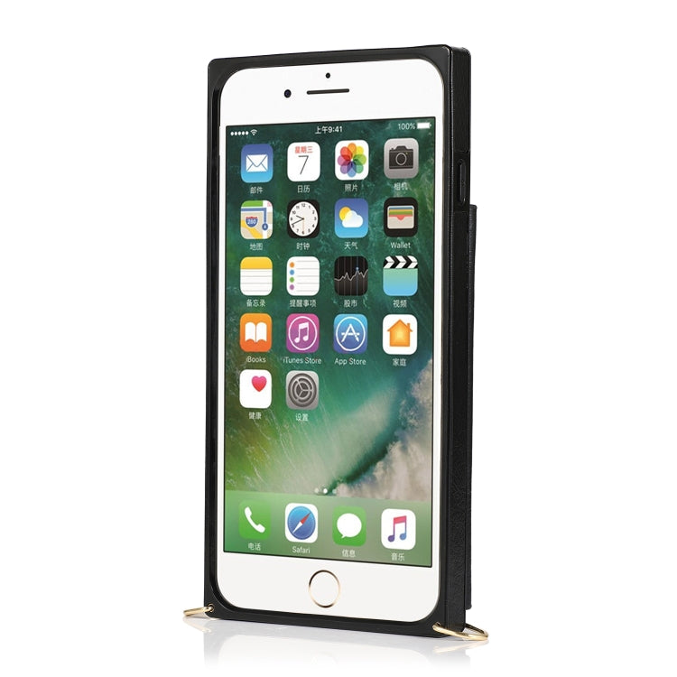 Square Zipper Wallet Bag TPU+PU Back Cover Case with Holder & Card Slots & Wallet & Cross-body Strap For iPhone 8 Plus / 7 Plus