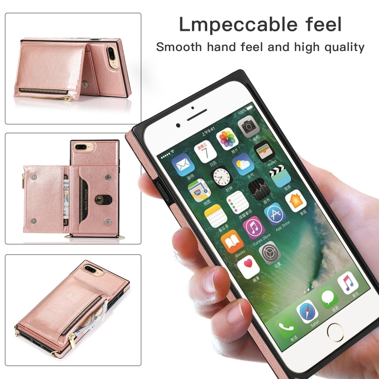 Square Zipper Wallet Bag TPU+PU Back Cover Case with Holder & Card Slots & Wallet & Cross-body Strap For iPhone 8 Plus / 7 Plus