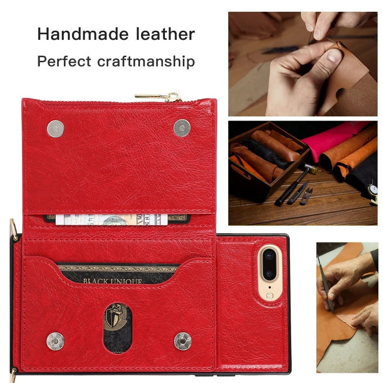 Square Zipper Wallet Bag TPU+PU Back Cover Case with Holder & Card Slots & Wallet & Cross-body Strap For iPhone 8 Plus / 7 Plus