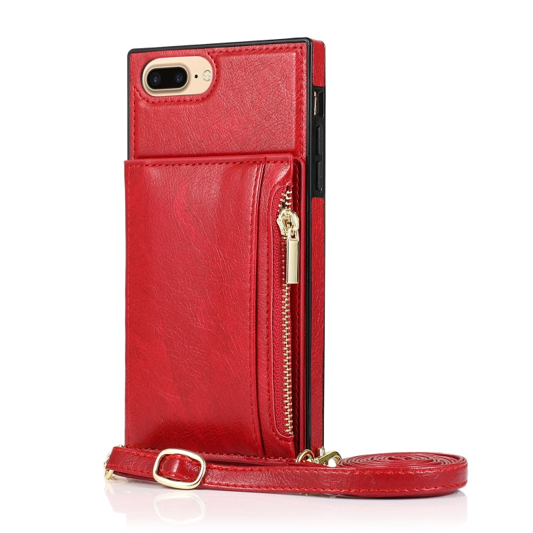 Square Zipper Wallet Bag TPU+PU Back Cover Case with Holder & Card Slots & Wallet & Cross-body Strap For iPhone 8 Plus / 7 Plus