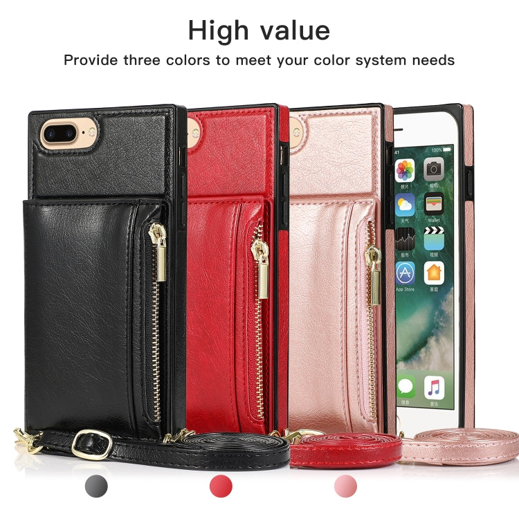 Square Zipper Wallet Bag TPU+PU Back Cover Case with Holder & Card Slots & Wallet & Cross-body Strap For iPhone 8 Plus / 7 Plus