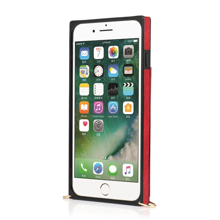 Square Zipper Wallet Bag TPU+PU Back Cover Case with Holder & Card Slots & Wallet & Cross-body Strap For iPhone 8 Plus / 7 Plus