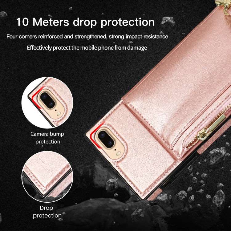 Square Zipper Wallet Bag TPU+PU Back Cover Case with Holder & Card Slots & Wallet & Cross-body Strap For iPhone 8 Plus / 7 Plus