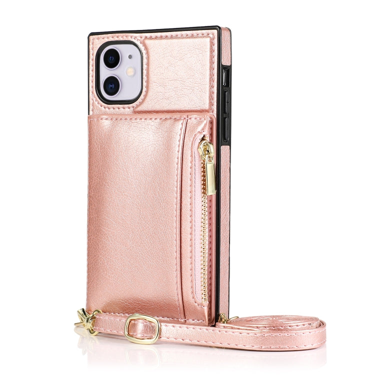 For iPhone 11 Square Zipper Wallet Bag TPU+PU Back Cover Case with Holder & Card Slots & Wallet & Cross-body Strap
