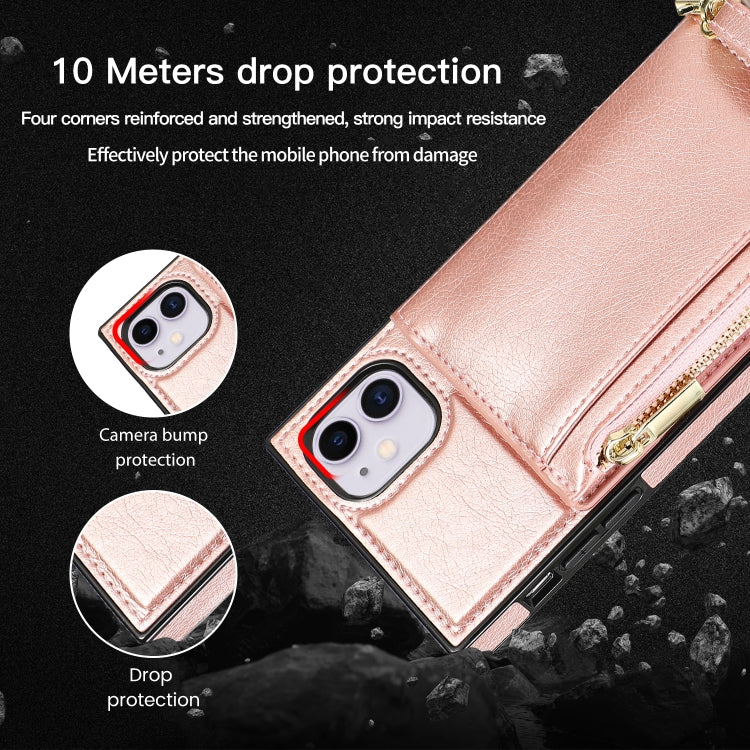 For iPhone 11 Square Zipper Wallet Bag TPU+PU Back Cover Case with Holder & Card Slots & Wallet & Cross-body Strap