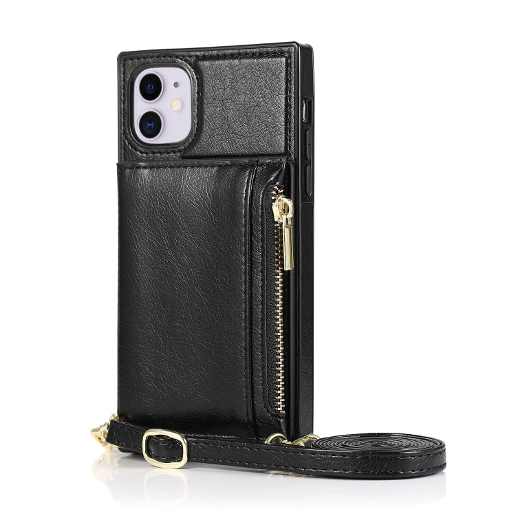 For iPhone 11 Square Zipper Wallet Bag TPU+PU Back Cover Case with Holder & Card Slots & Wallet & Cross-body Strap