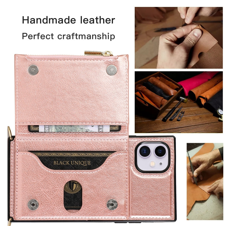 For iPhone 11 Square Zipper Wallet Bag TPU+PU Back Cover Case with Holder & Card Slots & Wallet & Cross-body Strap