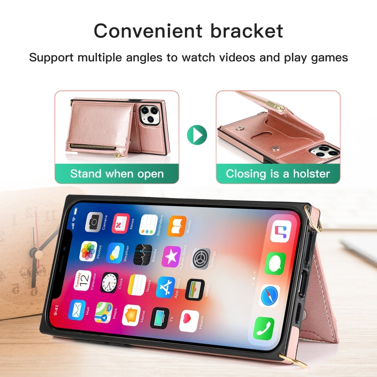 For iPhone 11 Pro Square Zipper Wallet Bag TPU+PU Back Cover Case with Holder & Card Slots & Wallet & Cross-body Strap