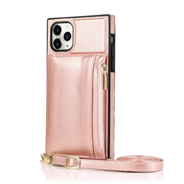 For iPhone 11 Pro Max Square Zipper Wallet Bag TPU+PU Back Cover Case with Holder & Card Slots & Wallet & Cross-body Strap
