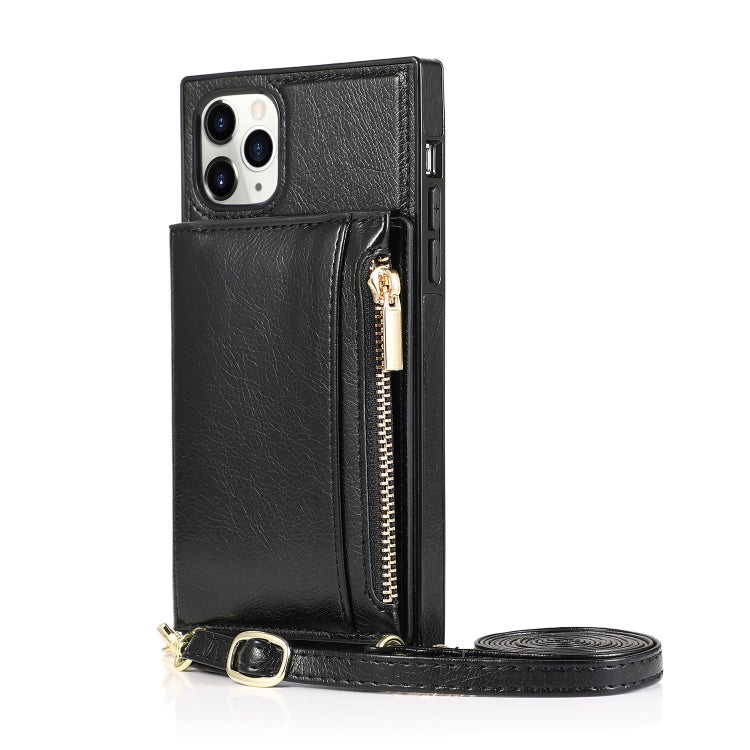 For iPhone 11 Pro Max Square Zipper Wallet Bag TPU+PU Back Cover Case with Holder & Card Slots & Wallet & Cross-body Strap