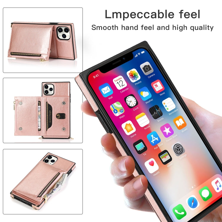 For iPhone 11 Pro Max Square Zipper Wallet Bag TPU+PU Back Cover Case with Holder & Card Slots & Wallet & Cross-body Strap