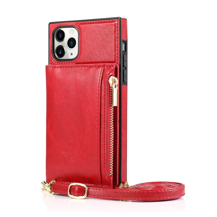 For iPhone 11 Pro Max Square Zipper Wallet Bag TPU+PU Back Cover Case with Holder & Card Slots & Wallet & Cross-body Strap