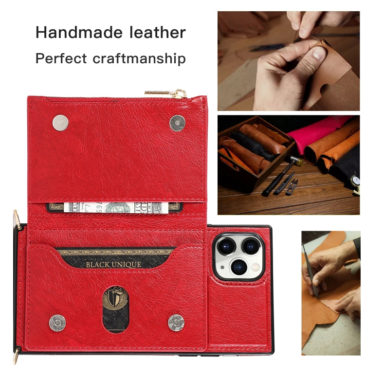 For iPhone 11 Pro Max Square Zipper Wallet Bag TPU+PU Back Cover Case with Holder & Card Slots & Wallet & Cross-body Strap