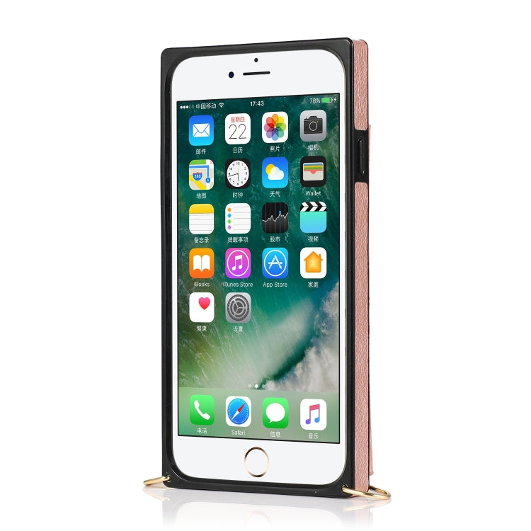 For iPhone SE 2022 / SE 2020 / 8 / 7 Square Zipper Wallet Bag TPU+PU Back Cover Case with Holder & Card Slots & Wallet & Cross-body Strap