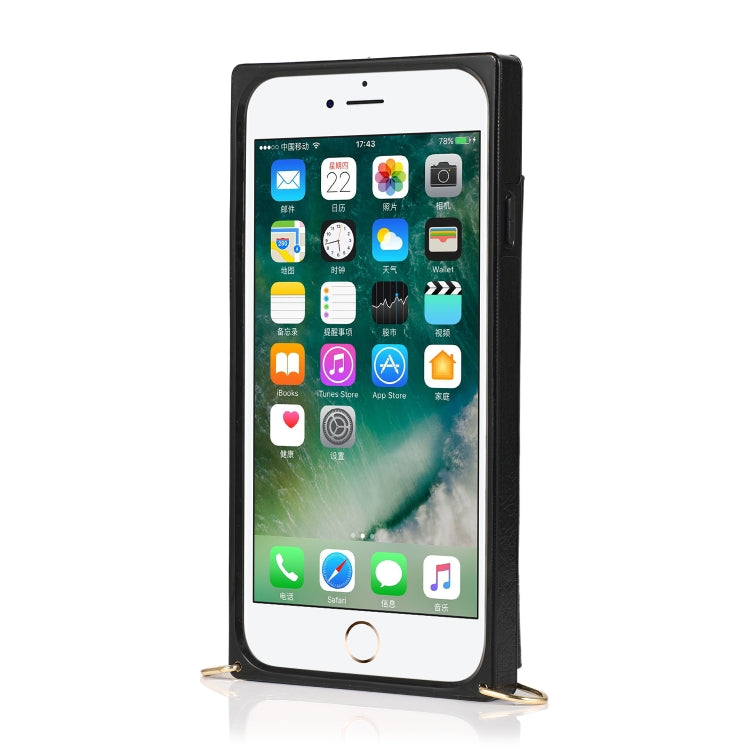 For iPhone SE 2022 / SE 2020 / 8 / 7 Square Zipper Wallet Bag TPU+PU Back Cover Case with Holder & Card Slots & Wallet & Cross-body Strap