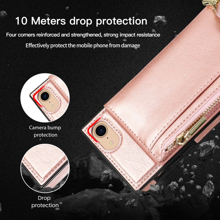 For iPhone SE 2022 / SE 2020 / 8 / 7 Square Zipper Wallet Bag TPU+PU Back Cover Case with Holder & Card Slots & Wallet & Cross-body Strap