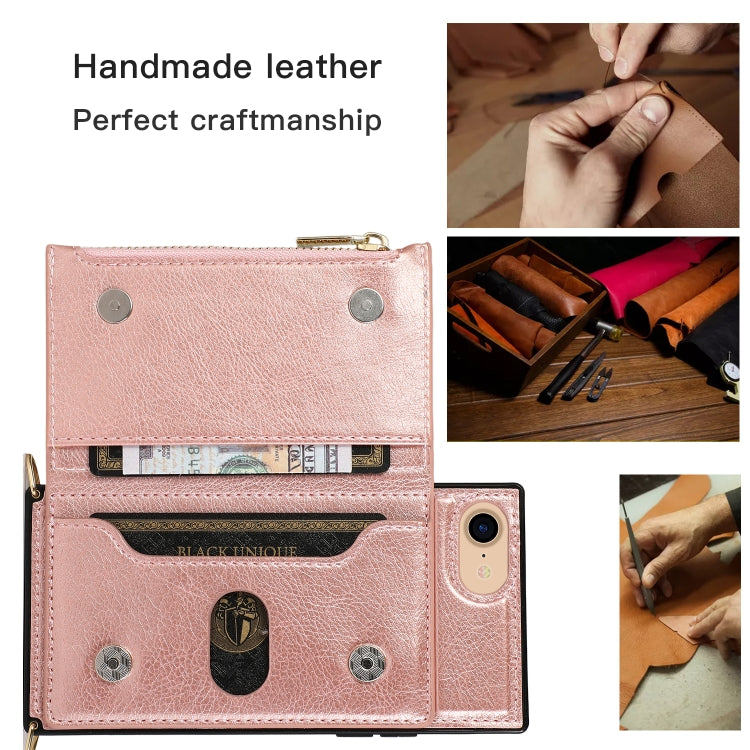 For iPhone SE 2022 / SE 2020 / 8 / 7 Square Zipper Wallet Bag TPU+PU Back Cover Case with Holder & Card Slots & Wallet & Cross-body Strap