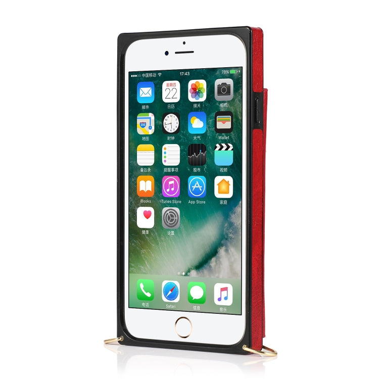 For iPhone SE 2022 / SE 2020 / 8 / 7 Square Zipper Wallet Bag TPU+PU Back Cover Case with Holder & Card Slots & Wallet & Cross-body Strap