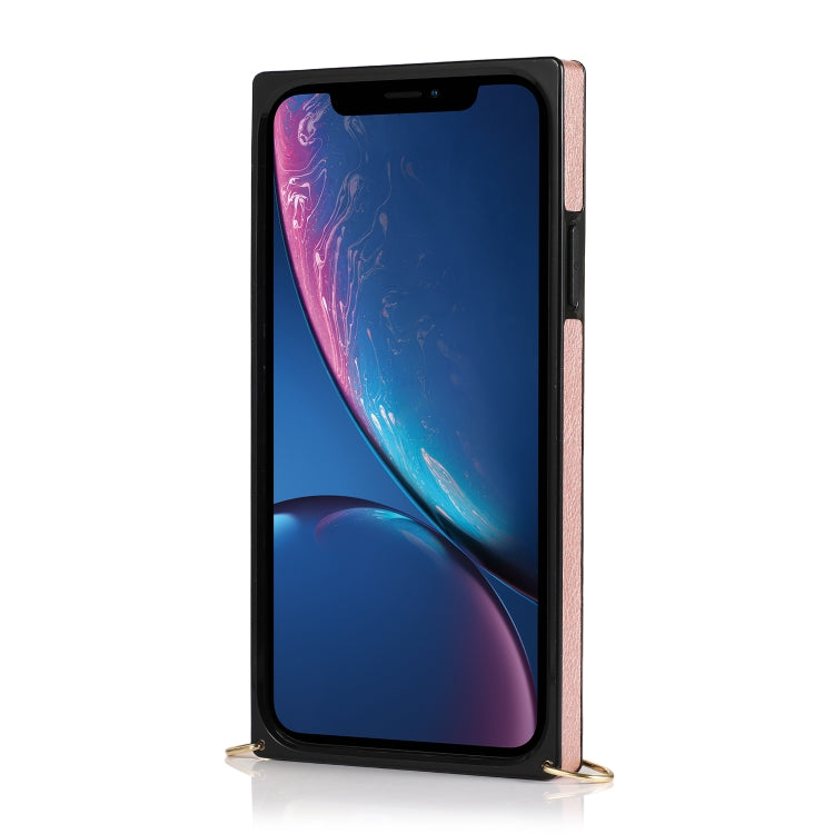 For iPhone XR Square Zipper Wallet Bag TPU+PU Back Cover Case with Holder & Card Slots & Wallet & Cross-body Strap