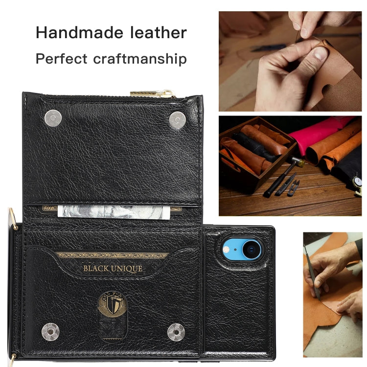 For iPhone XR Square Zipper Wallet Bag TPU+PU Back Cover Case with Holder & Card Slots & Wallet & Cross-body Strap