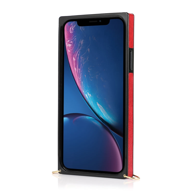For iPhone XR Square Zipper Wallet Bag TPU+PU Back Cover Case with Holder & Card Slots & Wallet & Cross-body Strap