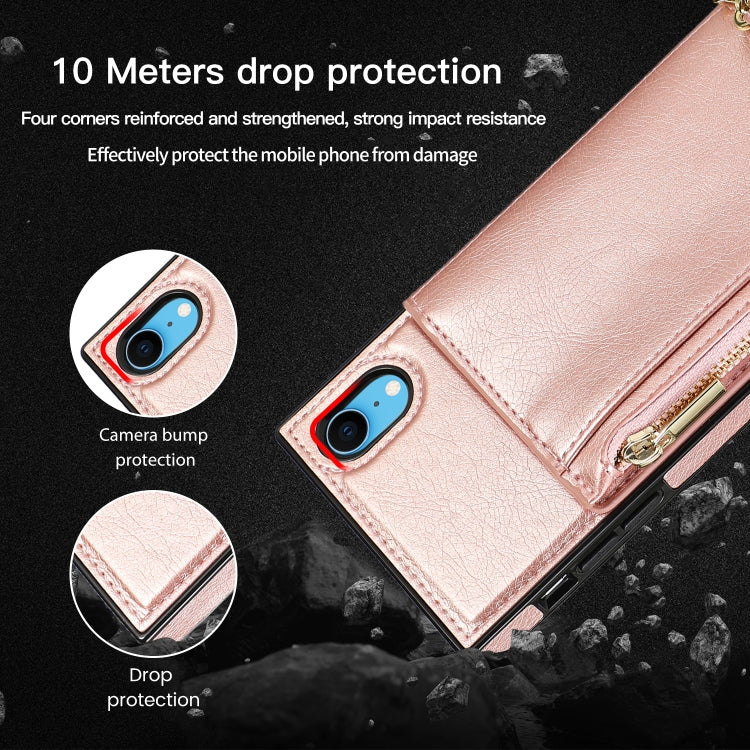 For iPhone XR Square Zipper Wallet Bag TPU+PU Back Cover Case with Holder & Card Slots & Wallet & Cross-body Strap