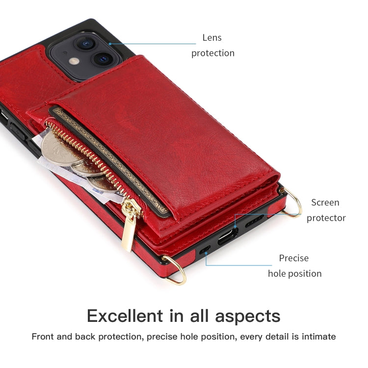 For iPhone 12 mini Square Zipper Wallet Bag TPU+PU Back Cover Case with Holder & Card Slots & Wallet & Cross-body Strap