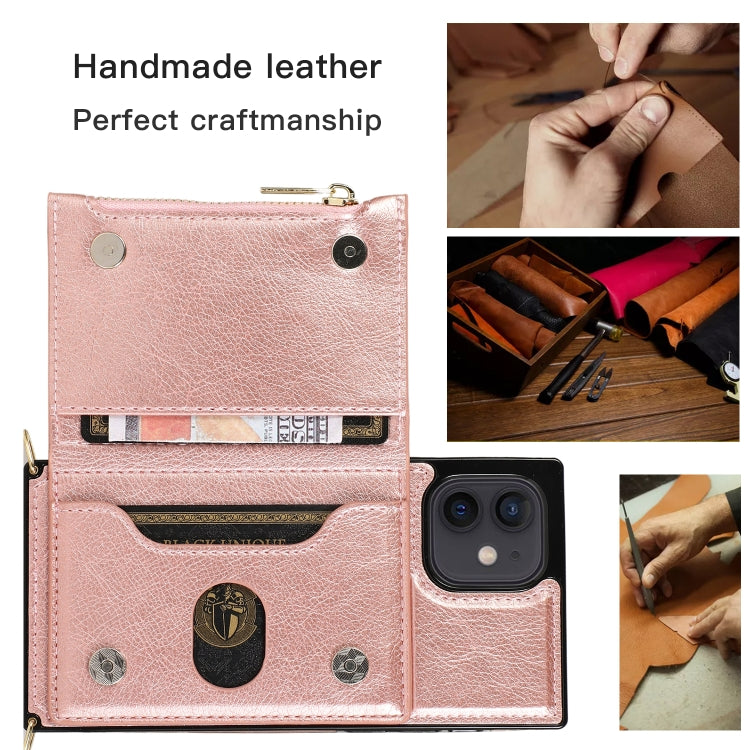 For iPhone 12 mini Square Zipper Wallet Bag TPU+PU Back Cover Case with Holder & Card Slots & Wallet & Cross-body Strap