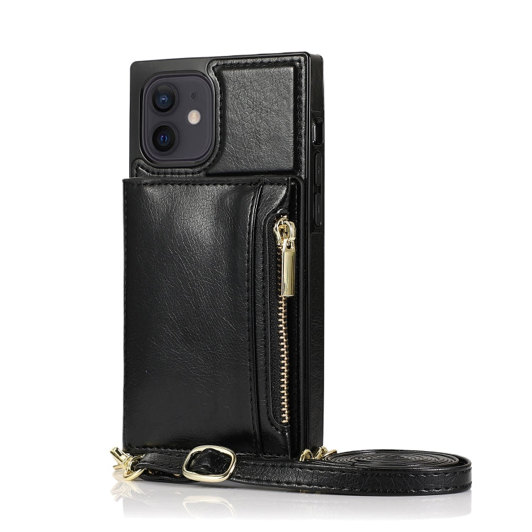 For iPhone 12 mini Square Zipper Wallet Bag TPU+PU Back Cover Case with Holder & Card Slots & Wallet & Cross-body Strap