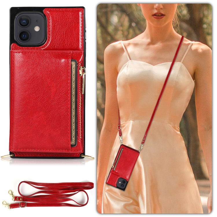 For iPhone 12 mini Square Zipper Wallet Bag TPU+PU Back Cover Case with Holder & Card Slots & Wallet & Cross-body Strap