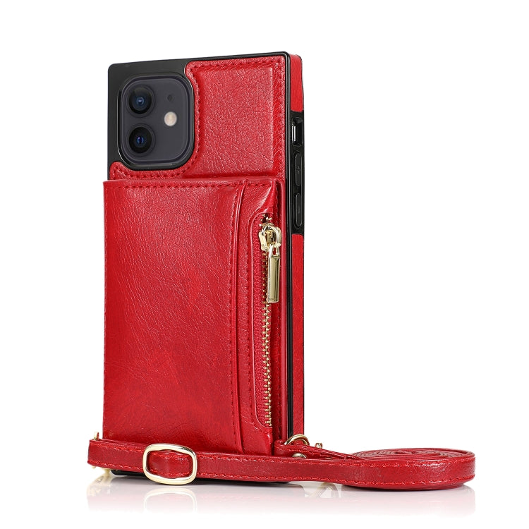 For iPhone 12 mini Square Zipper Wallet Bag TPU+PU Back Cover Case with Holder & Card Slots & Wallet & Cross-body Strap