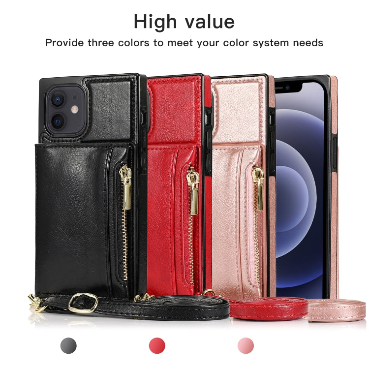 For iPhone 12 mini Square Zipper Wallet Bag TPU+PU Back Cover Case with Holder & Card Slots & Wallet & Cross-body Strap
