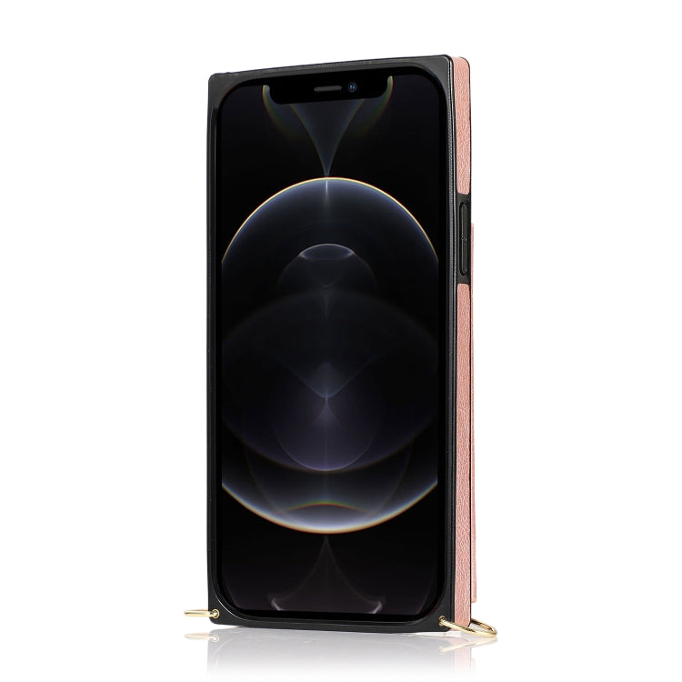 For iPhone 12 / 12 Pro Square Zipper Wallet Bag TPU+PU Back Cover Case with Holder & Card Slots & Wallet & Cross-body Strap