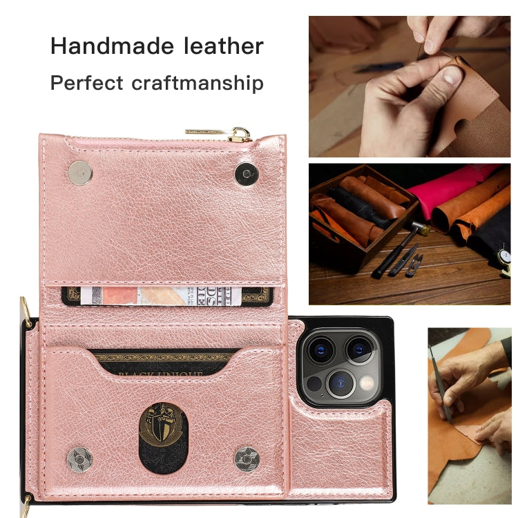 For iPhone 12 Pro Max Square Zipper Wallet Bag TPU+PU Back Cover Case with Holder & Card Slots & Wallet & Cross-body Strap