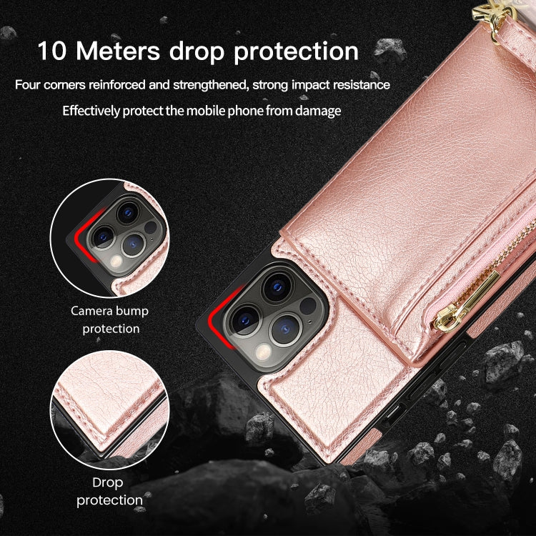 For iPhone 12 Pro Max Square Zipper Wallet Bag TPU+PU Back Cover Case with Holder & Card Slots & Wallet & Cross-body Strap